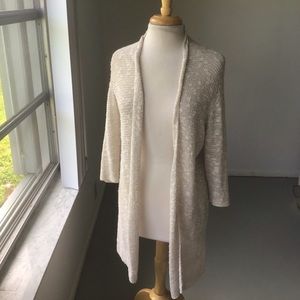 Eileen Fisher Linen Blend Loose Knit Cream Open Front Cardigan